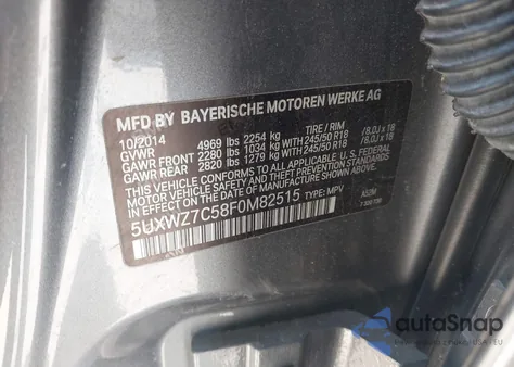 2015 BMW X3 Sdrive28I из США, поврежденный, VIN 5UXWZ7C58F0M82515